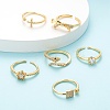 6Pcs 6 Style Adjustable Brass Micro Pave Clear Cubic Zirconia Cuff Rings RJEW-LS0001-09G-5