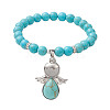 Synthetic Turquoise Stretch Bracelets with Angel Charms BJEW-JB11046-03-1