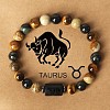 Twelve Constellations Natural Tiger Eye & Picture Jasper & Rhyolite Jasper Round & Column Beaded Stretch Bracelets for Women Men WG6FA5D-04-1