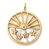 304 Stainless Steel Pave Natural White Shell Flat Round with Star Pendants STAS-Q345-32G-1