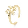 Clear Cubic Zirconia Clover & Leaf Open Cuff Ring RJEW-E072-07G-1