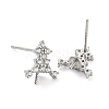 Rhodium Plated Tree 925 Sterling Silver Micro Pave Clear Cubic Zirconia Stud Earring Findings STER-Q192-07P-2