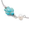 Synthetic Turquoise & Natural Freshwater Pearl Link Anklets AJEW-AN00628-03-3