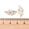 Brass Pave Clear Cubic Zirconia Double Heart Connector Charms KK-P308-74G-3