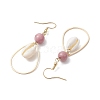 Brass with Natural Cowrie Shell with Natural Rhodonite Dangle Earring EJEW-JE06053-4