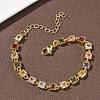 Square Brass Pave Cubic Zirconia Link Chain Bracelets for Women BJEW-P385-04G-1