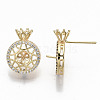 Brass Micro Pave Clear Cubic Zirconia Stud Earring Findings KK-T062-51G-NF-3