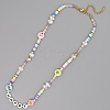 Christmas Theme Glass & Imitaiton Pearl & Brass HAPPY Heishi Beaded Necklaces GF3195-5-1