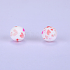 Printed Round with Heart Pattern Silicone Focal Beads SI-JX0056A-205-1