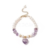 4Pcs 4 Style Natura Mixed Gemstone & Shell Beaded Bracelets Set with Heart Charms for Women BJEW-TA00242-2