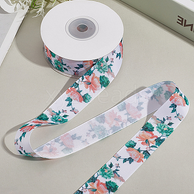 1 Roll Single Face Printed Polyester Grosgrain Ribbons SRIB-CY0001-12A-1