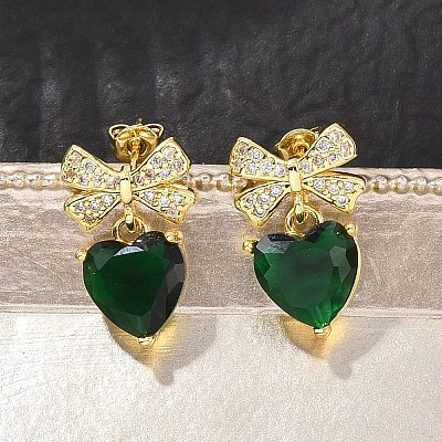 Brass Micro Pave Cubic Zirconia Stud Dangle Earrings for Women KK-CBA760A-05G-04-1