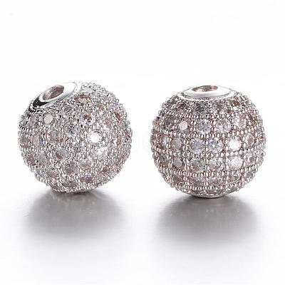 CZ Brass Micro Pave Grade AAA Clear Color Cubic Zirconia Round Beads KK-O065-10mm-05P-NR-1