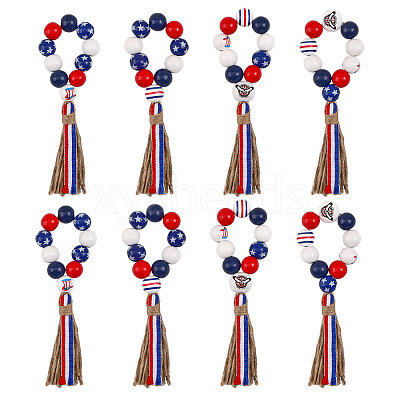 Independence Day Wood Bead Napkin Rings AJEW-FH0003-52-1