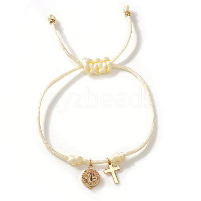 Adjustable Brass Religion Cross Virgin Charm Nylon Cord Braided Bracelets GY3057-6-1
