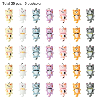 35Pcs 7 Colors Opaque Resin Kitten Pendants RESI-YW0001-73-1