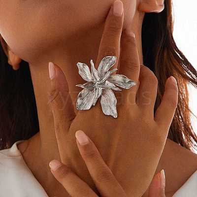 Flower Alloy Adjustable Rings for Women RJEW-B108-01P-1
