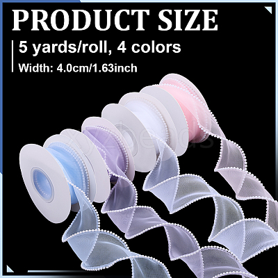 4Rolls 5 Yards ABS Pearl Edged Mesh Ribbon for Bowknot Making OCOR-ME0001-67-1