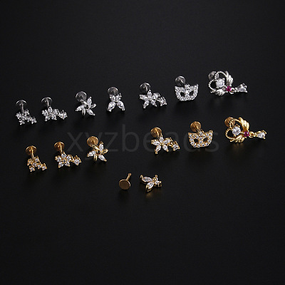 Stainless Steel Micro Pave Clear Cubic Zirconia Internally Threaded Labrets WGBE4CC-09-1