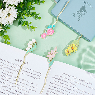 4Pcs 4 Styles Alloy Enamel Bookmarks AJEW-SC0002-91-1