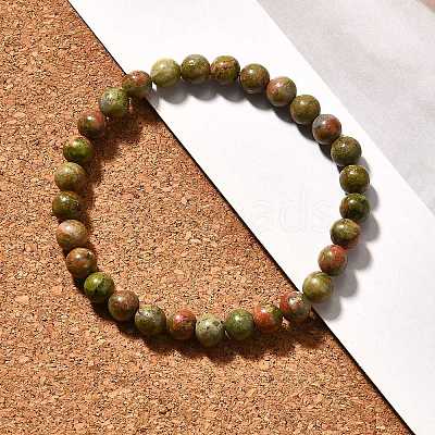 Natural Unakite Bead Stretch Bracelets BJEW-K212-A-006-1