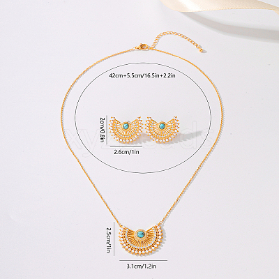 Brass Rhinestone Hollow Crescent Moon Pendant Necklace & Stud Earrings Sets with Synthetic Turquoise and Imitation Pearl LX5909-1