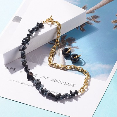 Natural Snowflake Obsidian Chip Beads Jewelry Set SJEW-JS01223-05-1