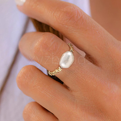 925 Sterling Silver with Natural Baroque Pearls Rings RJEW-Z030-03G-1