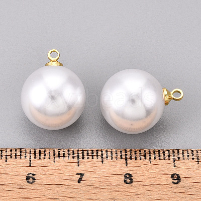 Brass & ABS Plastic Imitation Pearl Pendants KK-N261-14mm-121G-1