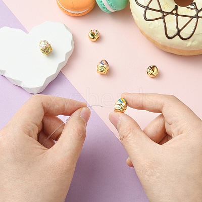 5Pcs 5 Styles Donut & Cake Rack Plating Brass Enamel Beads KK-CJ0002-83-1