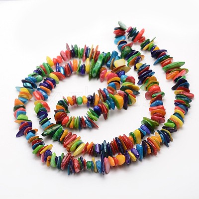 Dyed Chip Natural Freshwater Shell Beads Strands X-SHEL-E355-16-1