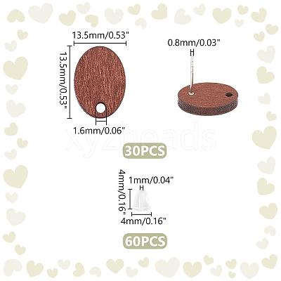 30Pcs Oval Wood Stud Earring Findings WOOD-UN0001-06-1