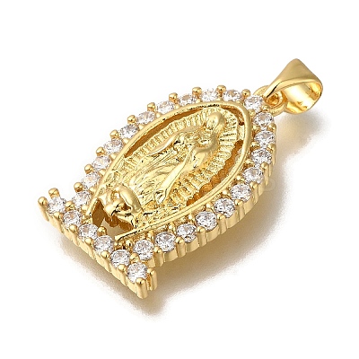 Rack Plating Brass Micro Pave Clear Cubic Zirconia Pendants KK-G500-02F-G-1