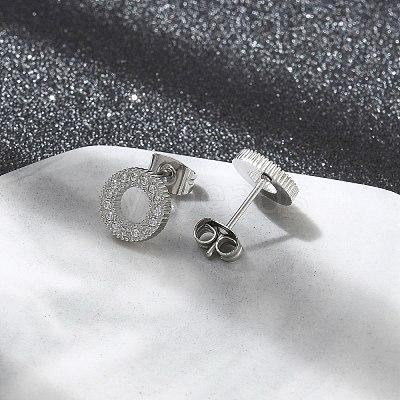 304 Stainless Steel Micro Pave Clear Cubic Zirconia Stud Earrings STAS-Z107-01P-02-1