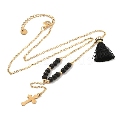 Golden Tone 304 Stainless Steel Cross Pendant Necklaces NJEW-A032-02G-02-1