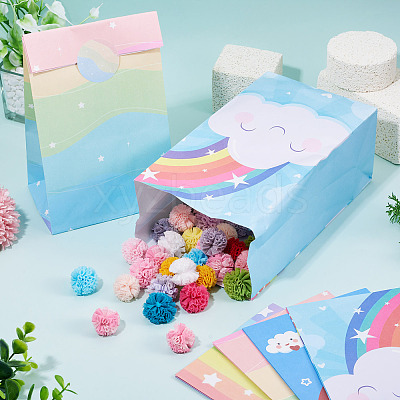 12Pcs 4 Styles Rainbow Print Kraft Paper Gift Bags AJEW-TA0003-38-1