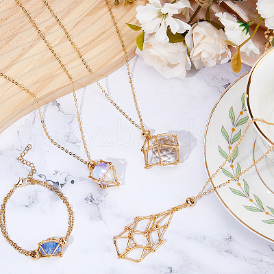 4Pcs 4 Styles Brass Braided Macrame Pouch Empty Stone Holder Bracelet Making & Necklaces Making Set for Women SJEW-DC00001-1