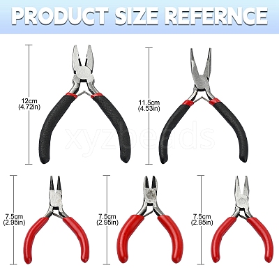 5Pcs 5 Styles Carbon Steel Jewelry Pliers AJEW-YW0001-19-1