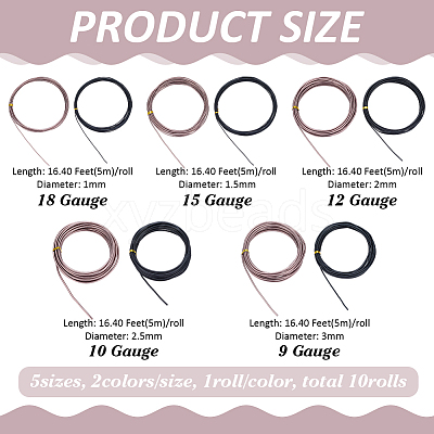 10 Rolls 10 Styles Aluminum Wire AW-FG0001-01-1
