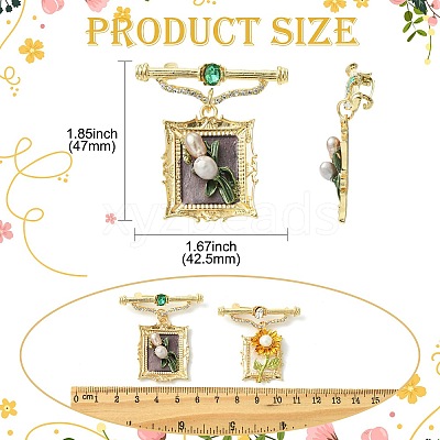 2Pcs 2 Styles Square & Rectangle with Flower Alloy ABS Imitation Pearl Brooch JEWB-CJ0001-92-1