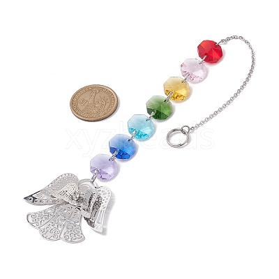 Glass Octagon Beaded Hanging Ornaments HJEW-JM01760-03-1
