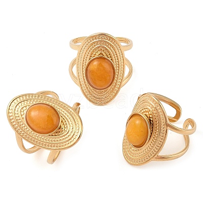 Oval Natural Agate Finger Rings RJEW-Z057-14G-05-1
