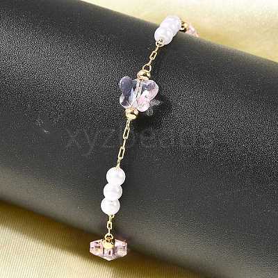 Brass & Glass Link Chain Bracelets for Women BJEW-F517-02G-01-1
