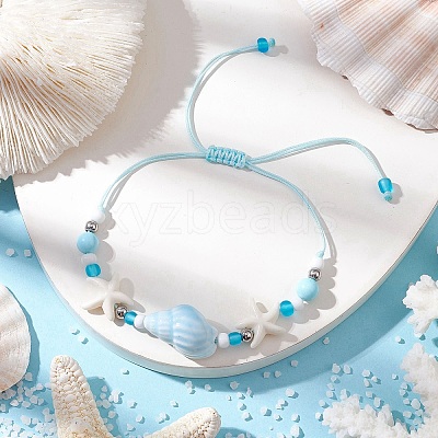 Adjustable Synthetical Turquoise & Porcelain & Natural Howlite Beaded Braided Bead Bracelets for Women BJEW-JB11707-1