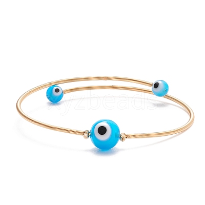 Lampwork Round with Evil Eye Beaded Cuff Bangle BJEW-JB08333-02-1