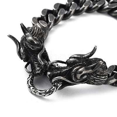 304 Stainless Steel Dragon Head Design Cuban Link Chains Bracelets for Men & Women BJEW-D031-19B-1