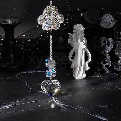 Pet Memorial Alloy Rhinestone Cat Paw Print Hanging Suncatchers HJEW-WH20022-03S-1