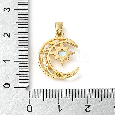 Brass Micro Pave Clear Cubic Zirconia with Glass Pendants KK-G483-02G-1