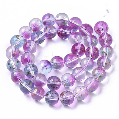 Transparent Spray Painted Glass Bead Strands X-GLAA-N035-03D-B05-1