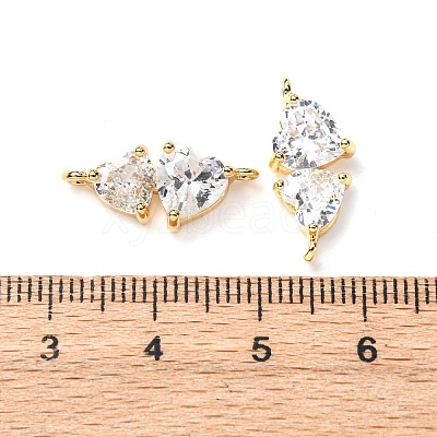 Brass Pave Clear Cubic Zirconia Double Heart Connector Charms KK-P308-74G-1